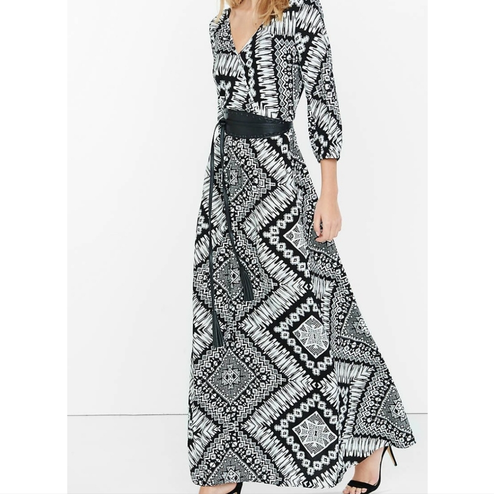 EXPRESS IKAT PRINT SURPLICE MAXI DRESS XS